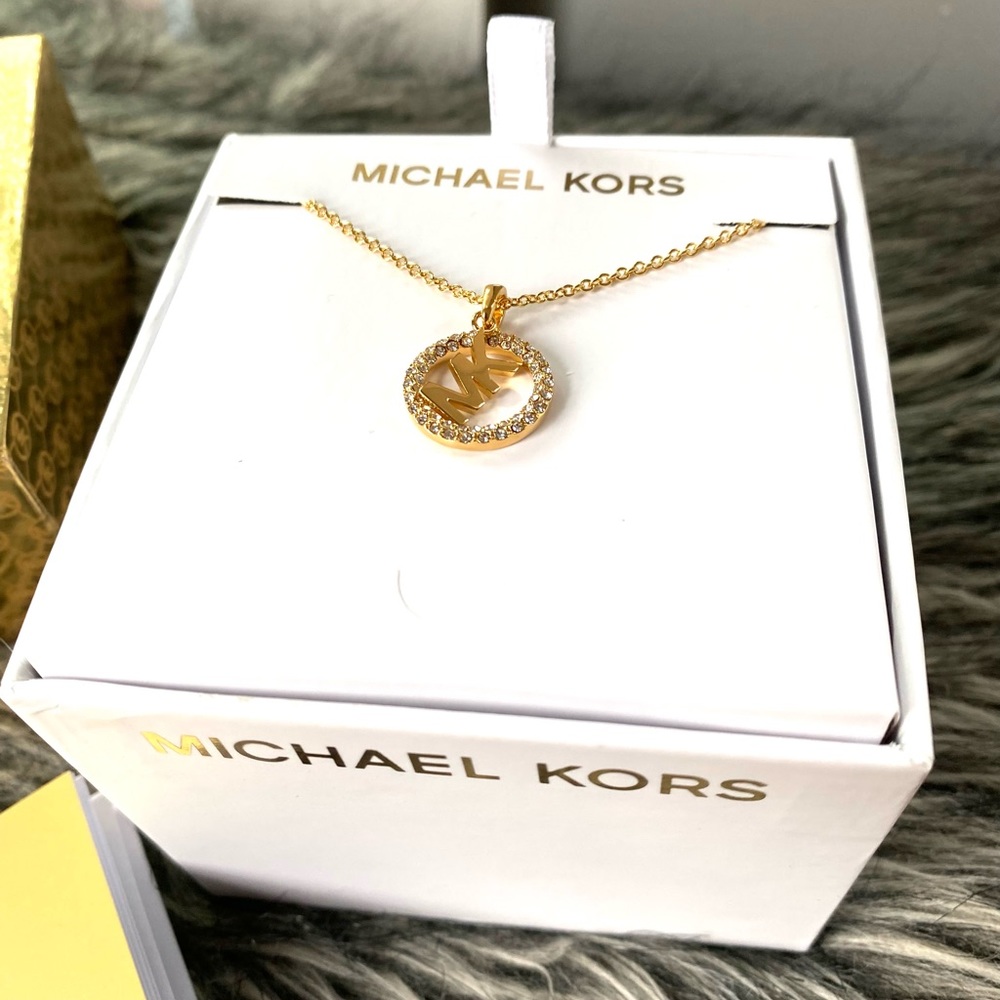 NWT authentic MK gold tone pave logo pendant - Picture 4 of 5